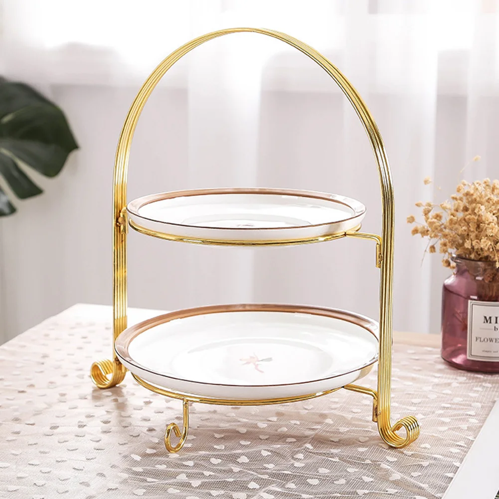 2-Tier Round Platter Fruit Dessert Cake Stand Fruit Plate Dessert Cake Shelf With Tray - Golden Support Dropshipping Charming