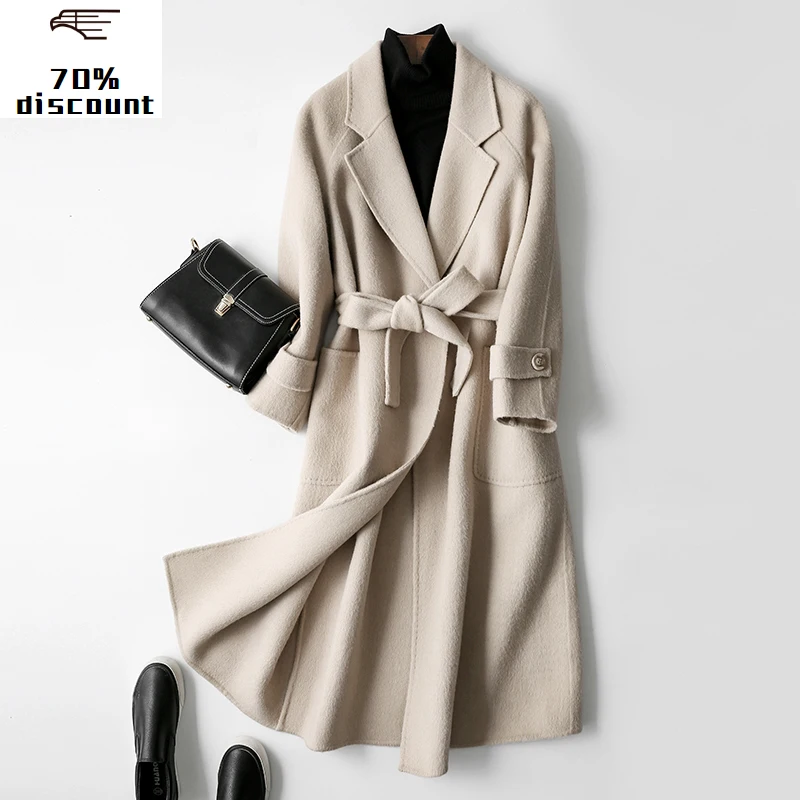 

2020 Winter Coat Women Real Wool Coat Female Alpaca Jacket Double Side Coats Korean Long Jacket Manteau Femme MY