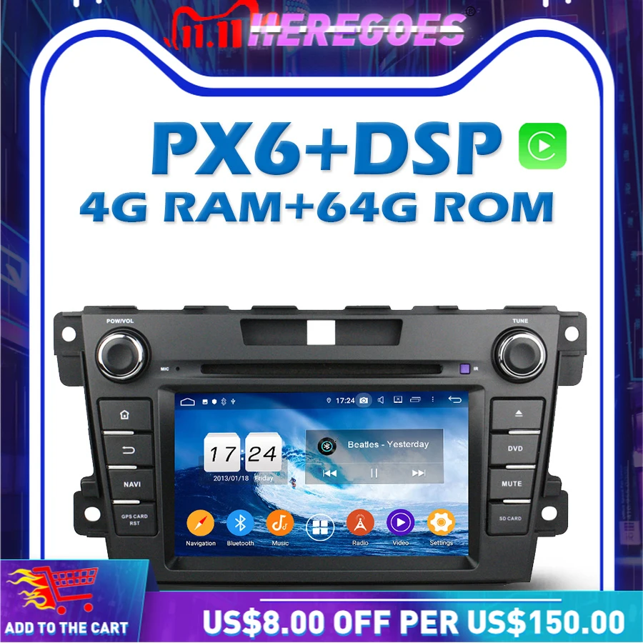 

Carplay PX6 DSP IPS Android 10.0 4G + 64G Car DVD Player GPS Map RDS Radio Wifi Bluetooth 5.0 For Mazda CX - 7 CX7 2007-2013