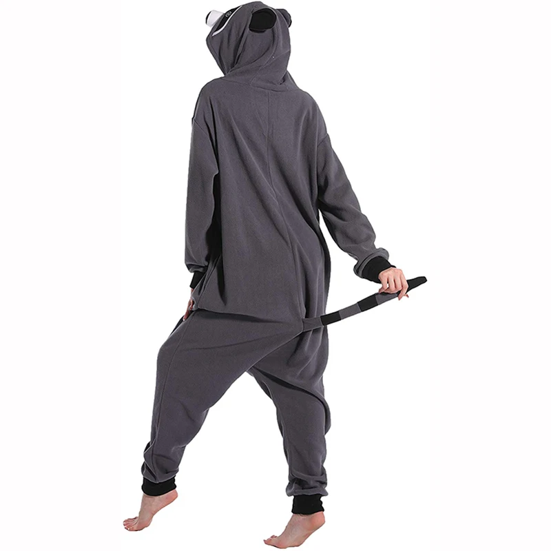 XXL 180-200CM  Raccoon Kigurumi Onesies Adults Fleece Women Onsie Men Pajamas One-Piece Pijamas Animal Cosplay Costume Halloween