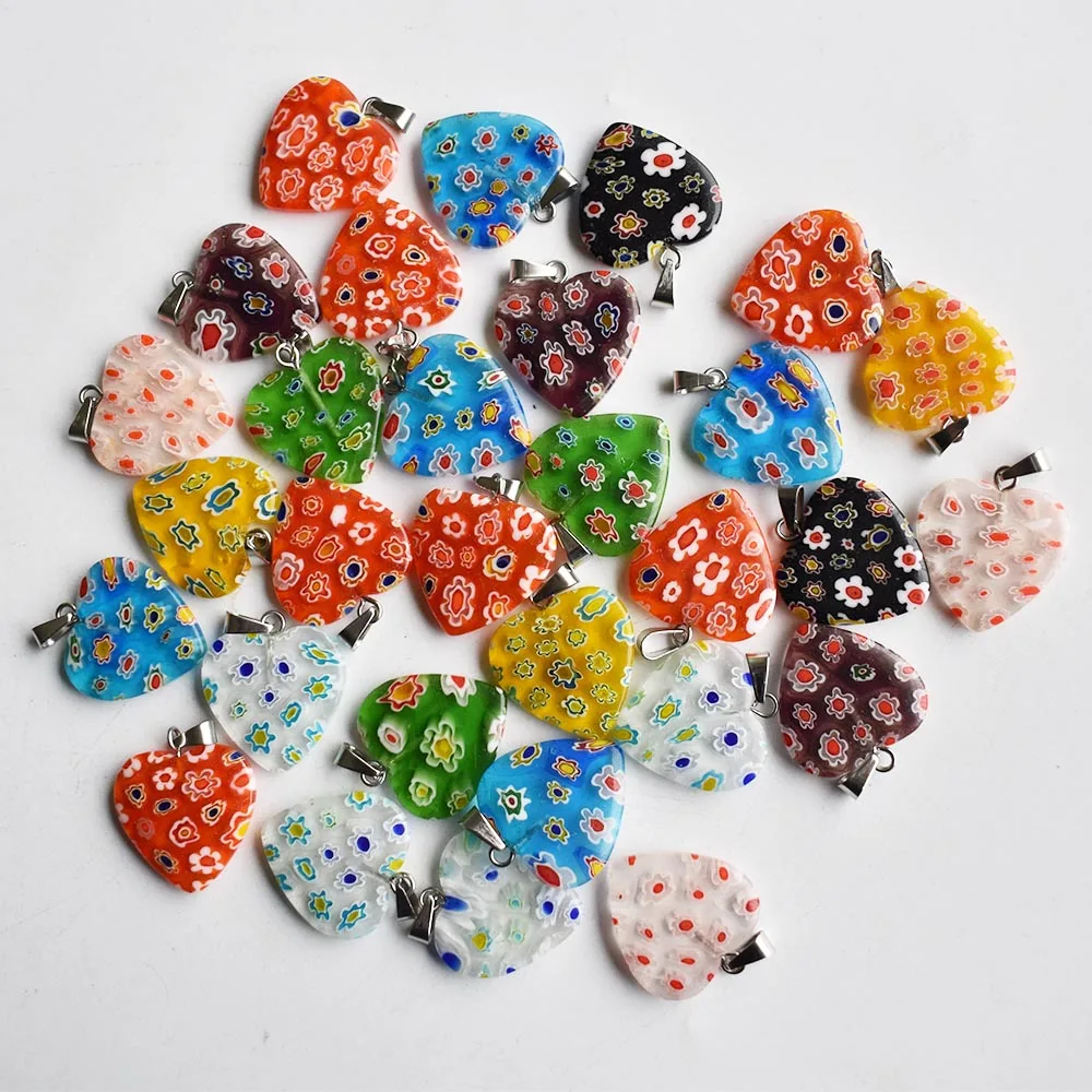 Fashion mixed colors heart flower lampwork glazed glass pendant little charm pendant for necklace DIY jewelry making 30pcs