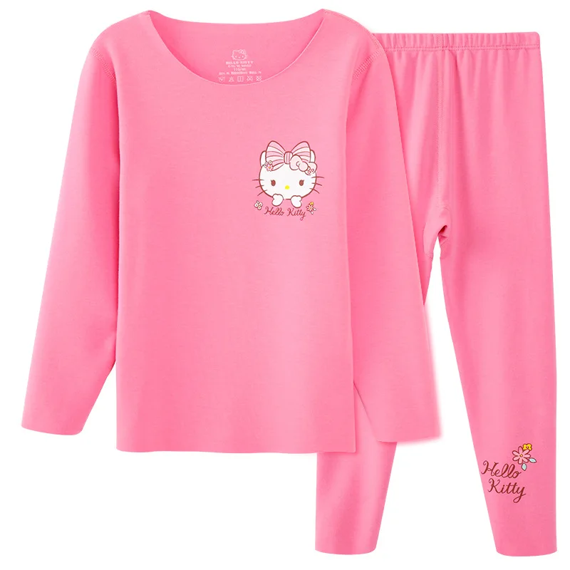 Hello Kitty Children\'s Thermal Underwear Set Autumn/Winter Girls\' Autumn Clothes Longpants Homewear In Big Children\'s Pajamas