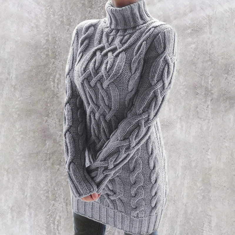 2026 New Women\'s Autumn and Winter Turtleneck Sweater Dress Solid Color Warm Clothes Knitted Pullover Sweater Dress Fashion  258