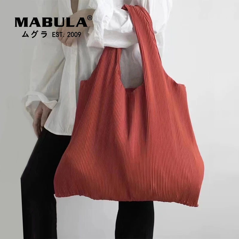 Imagem -03 - Mabula-bolsa Plissada de Grande Capacidade para Mulheres Bolsa de Compras Reutilizável Design Ruched Bolsa de Ombro Portátil Bolsa de Praia Verão