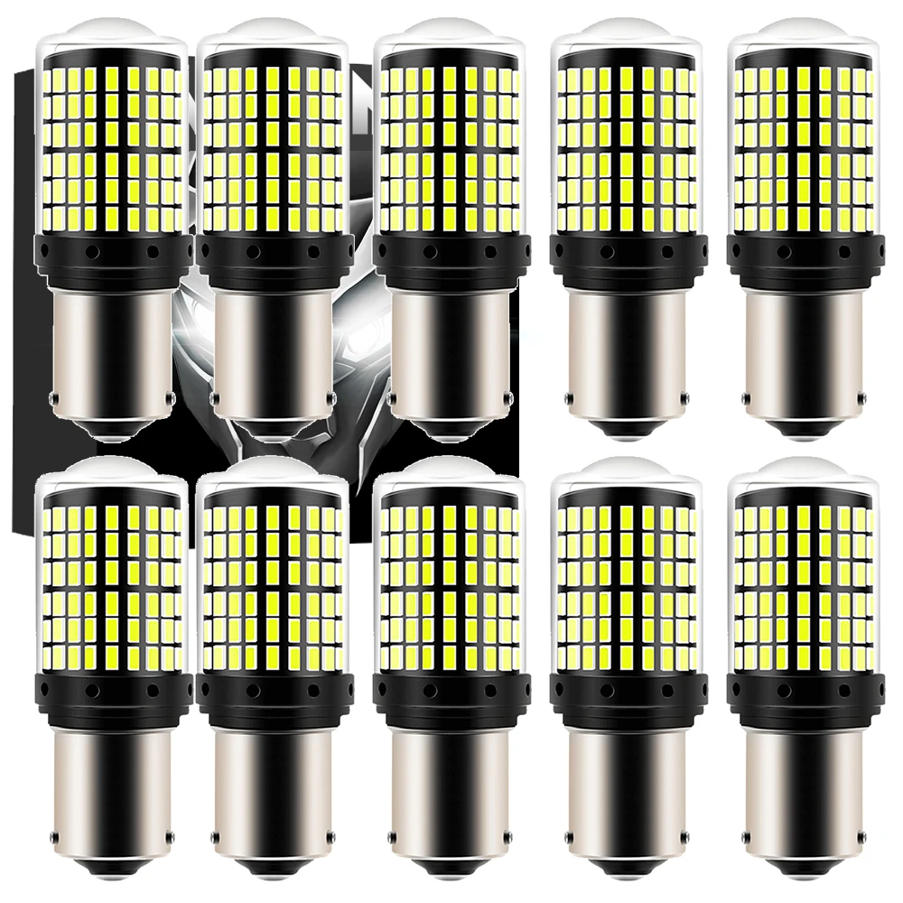 

10pcs BAU15S PY21W 1156 BA15S P21W 7440 W21W T20 7443 W21/5W 3157 1157 BAY15D P21/5W LED Bulb Car Light 2100LM 6000K White 12V