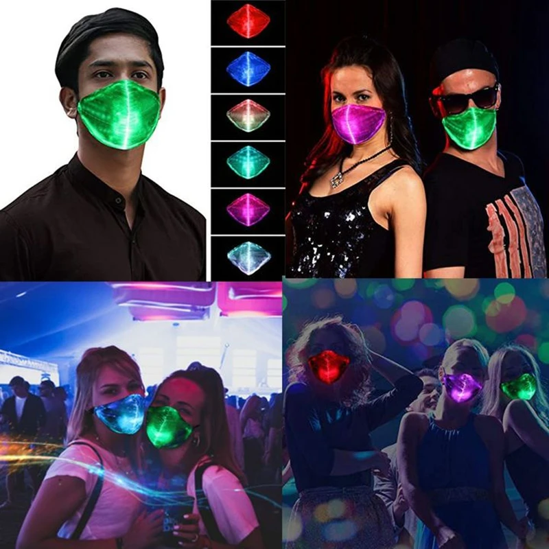 Flashing LED Mask 7 Colors Luminous Light with USB Charge Masks  Party Dance DJ Halloween Light Up Face Masks Masque Masquerade