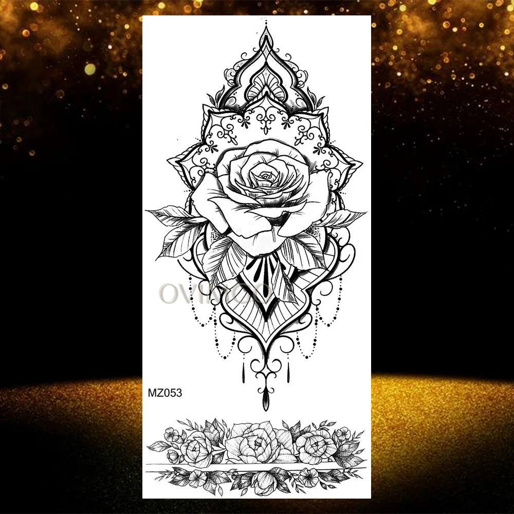 Black Henna Rose Flower Temporary Tattoo For Women Lace Fake Jewelry Tattoo Sticker Indian Wedding Body Art Pendant Tatoo Makeup image 5