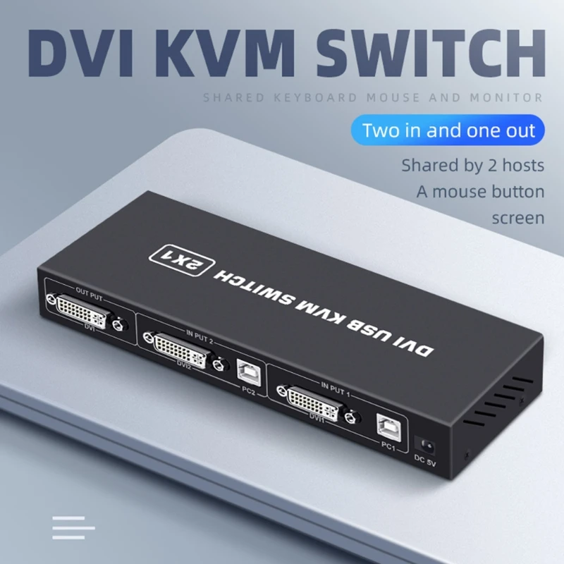 Switch DVI KVM Splitter schermo DVI a 2 porte adattatore 2 In 1 Out per tastiera e Mouse stampante Hub Switcher condiviso Computer