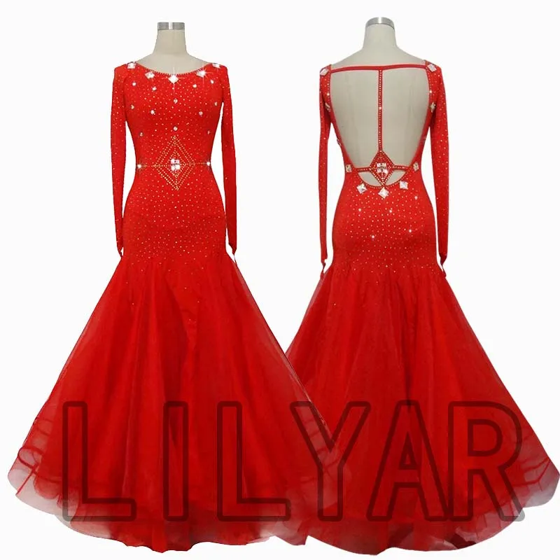 Ballroom Dance Standard Skirt Competition Dress Costumes Performing Dress Customize New Arrival Adult Kids Red Fishbone