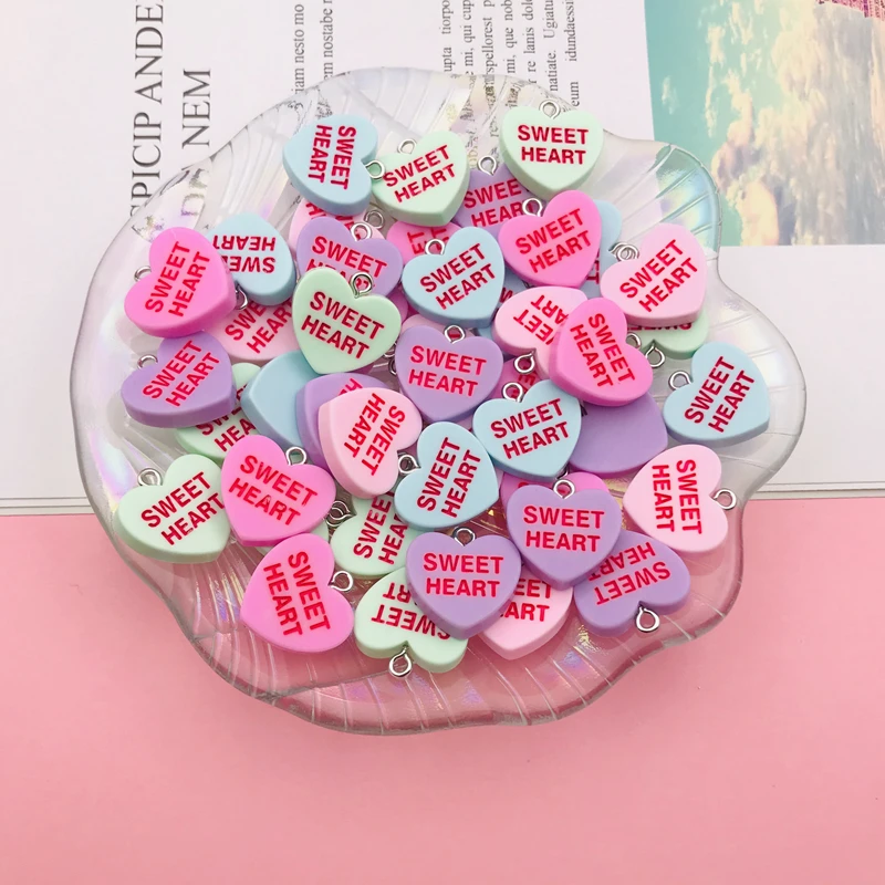 10pcs Kawaii New Conversation Sweet Heart Charm Pendant for Earring Keychain Jewelry accessory DIY Making