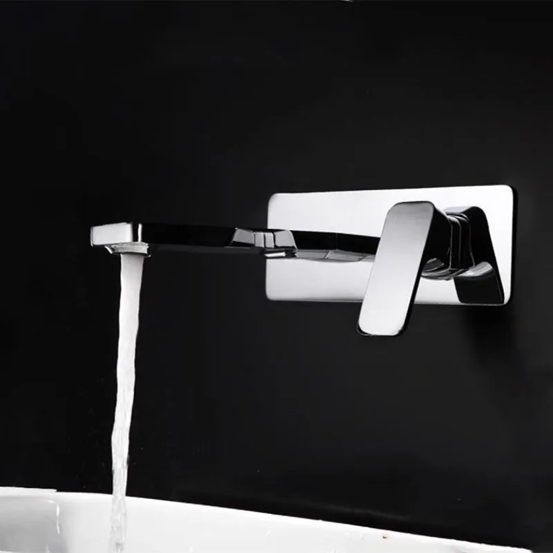 

Vidric Chrome Wall Mounted Basin Faucet Single Handle Bathroom Mixer Tap Hot Cold Sink Faucet Square Spout basin faucet