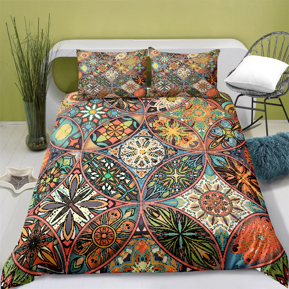 Home Textiles Printed Bohemia Bedding Quilt Cover & Pillowcase 2/3PCS US/AE/UE Full Size Queen Bedding Set