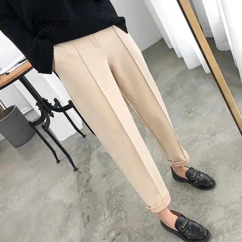 

Thicken Women Pencil Pants Spring Winter OL Style Wool Female Work Suit Pant Loose Female Trousers Capris 6648 50