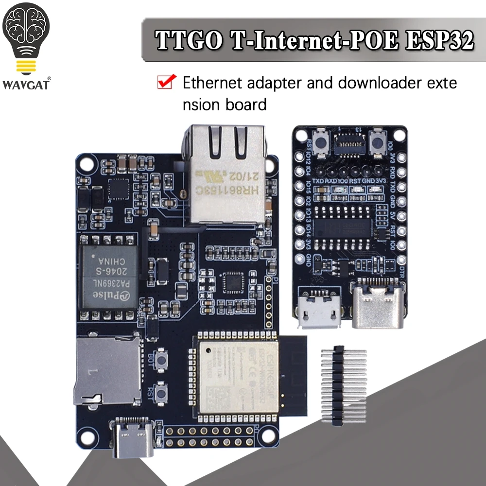 

Официальный адаптер TTGO T-Internet-POE ESP32-WROVER-B LAN8720A Chip Ethernet и плата расширения загрузчика программируемое оборудование