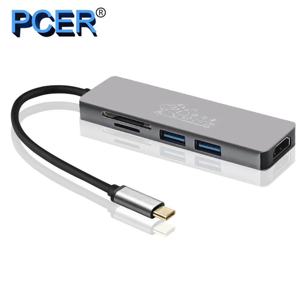 PCER USB-C HUB tipo C HUB a USB 3.0 tipo c adattatore HDMI lettore di schede SD/TF HUB tipo-c convertitore 5 in 1 Thunderbolt 3