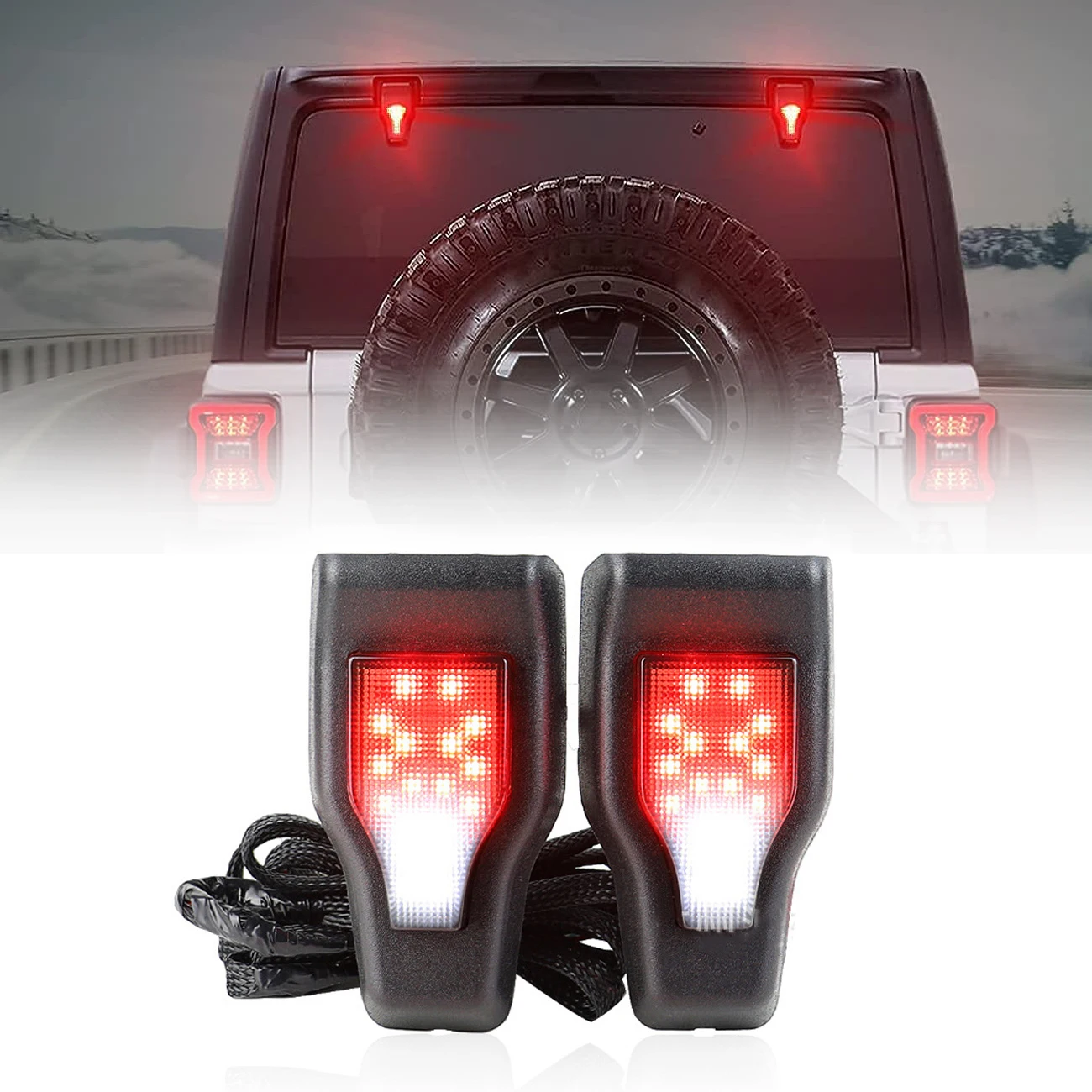 

Car Rear Window Hinge Cover with LED Brake Light Tailgate Windshield Glass Running Reverse Lamp for JEEP WRANGLER JK JKU JL JLU