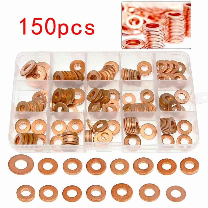 

150Pcs Copper Sealing Solid Gasket Washer Sump Plug Oil For Boat Crush Flat Seal Ring Tool Hardware Accessories