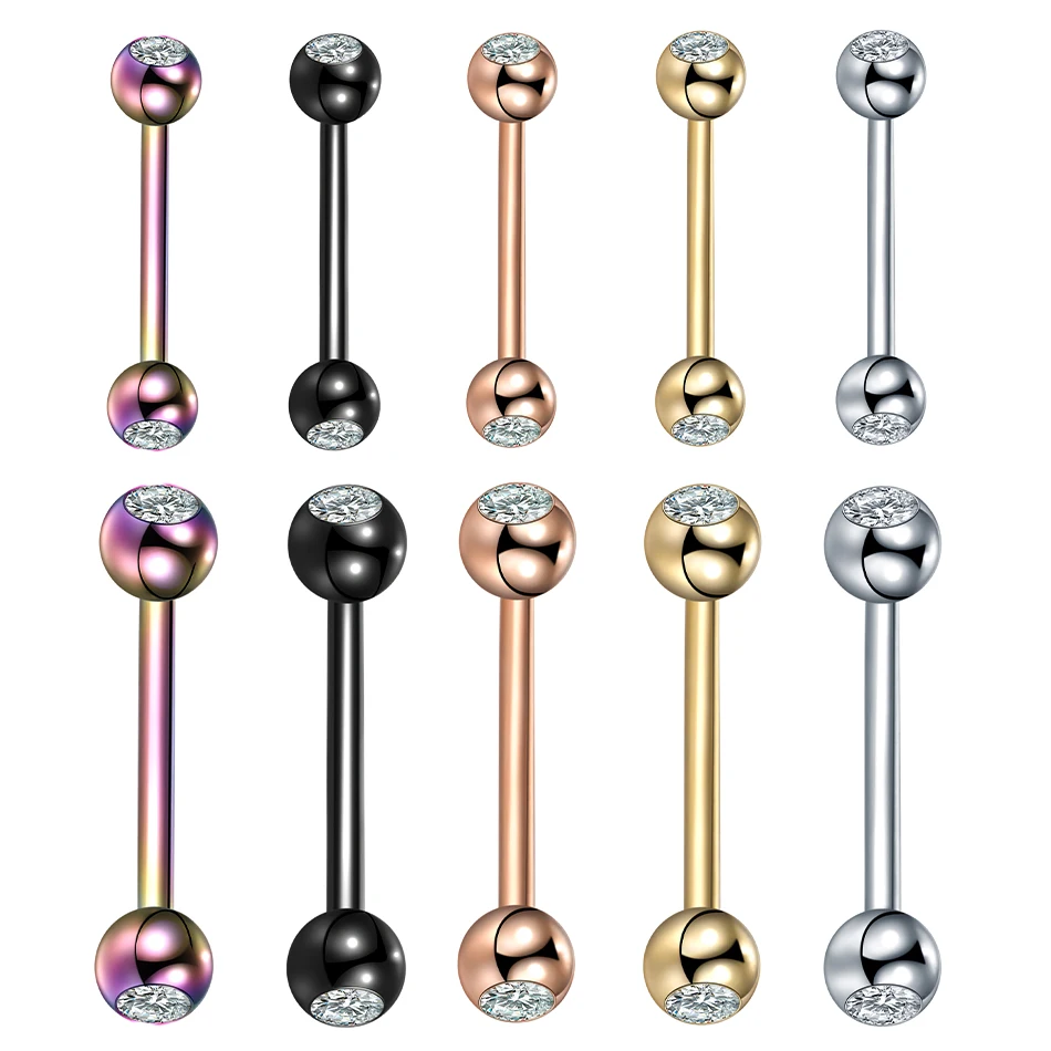 

1PC Stainless Steel Crystal Tongue Piercing Barbell 14G 16G Charming Gem Ear Cartilage Helix Stud Jewelry Sexy Nipple Piercings