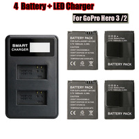 4pcs AHDBT-301/302 Battery+Double slot LCD Screen Display USB Charger Kit for Gopro hero3 3+ Action camera accessories