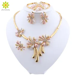 African Jewelry Sets Dubai Gold Color Nigerian Necklace Earrings Bracelet Sets Bridal Bead Wedding Jewelry Set Women Costume