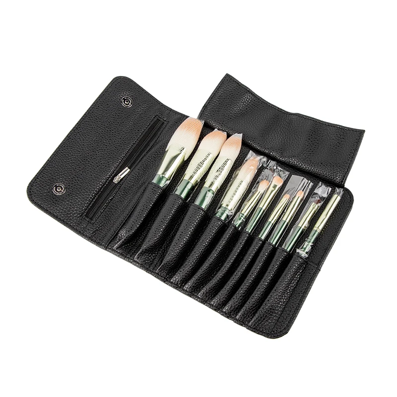 Fashion 10pcs Green Makeup Brushes Set With Bag Blending Powder Eye Face Brush Makeup Tool Kit