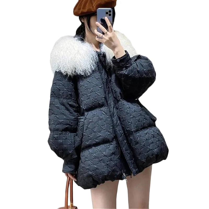 Parka en coton résistant au froid pour femmes, grand col en fourrure, veste en duvet, optique coréenne, pardessus décontracté, hiver, nouveau, 2024