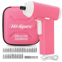 Hi-Spec Lovely Pink Electric Screwdriver Kit Exquisite Lady Girls Drill Tool Set Cordless Power Tools for Home Children Women