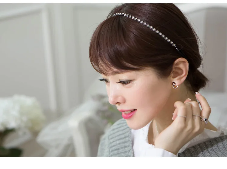 New Hot moda 925 Sterling Silver Crystal dwa kółka kolczyki dla kobiet dziewczyn prezent moda komunikat biżuteria — zdjęcie 3