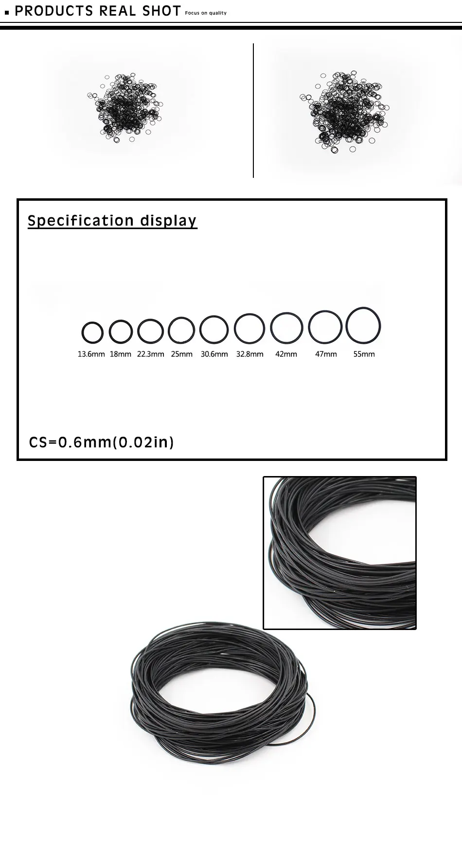 10 Stück/Lot Gummi-O-Ring, schwarz, NBR, CS 0,8 mm Dicke, Außendurchmesser 13,6/18/22,3/25/30,6/32,8/42/47/55 mm, Dichtung für Uhren, wasserdicht, Gummi. – Detail 2