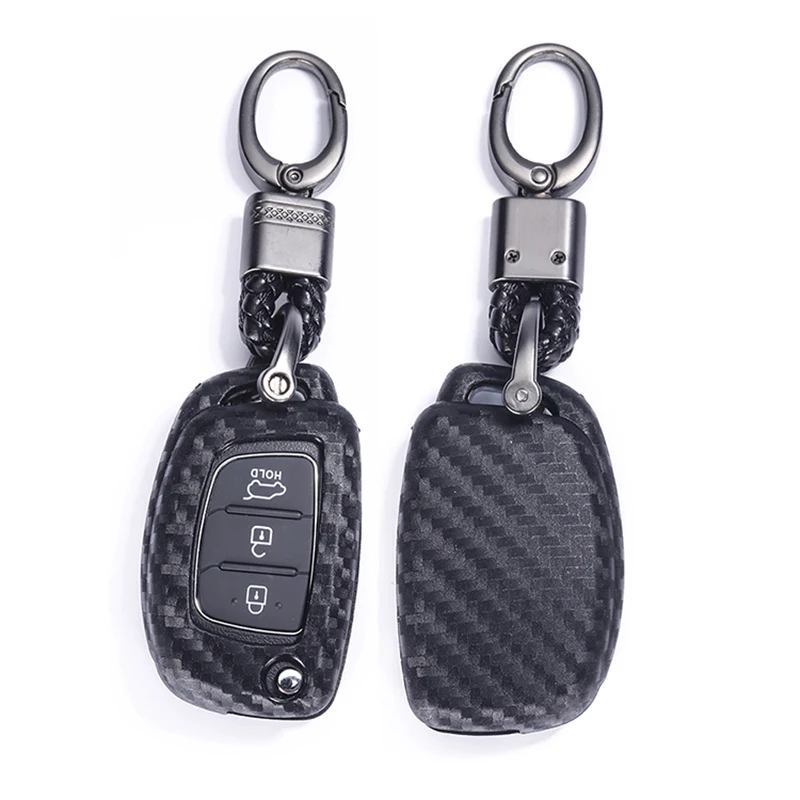 Carbon Fiber Silicone Car Key Case Cover for Hyundai Tucson Creta Ix25 Ix35 I20 I30 Elantra Verna Mistra 2015 2016 2017 2018