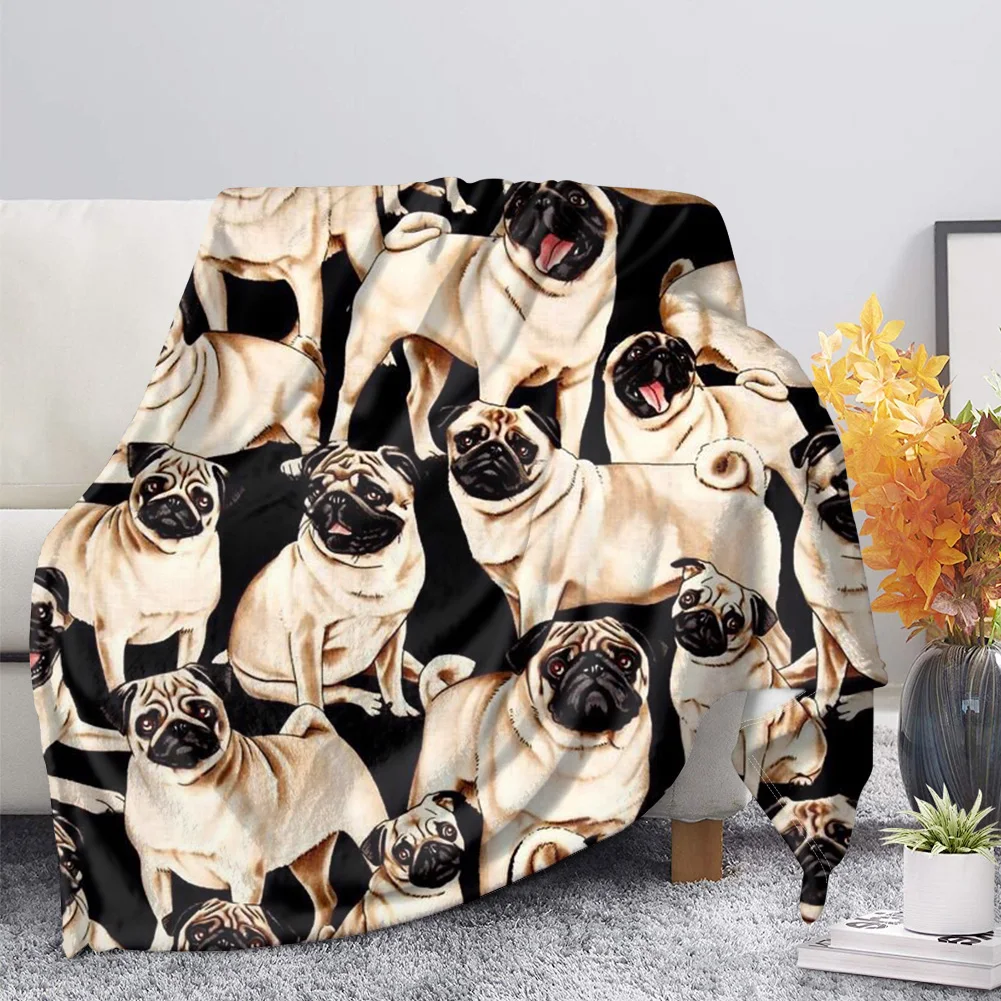 

HX Pets Flannel Blankets Animals Pug Dogs 3D Print Blankets For Beds Sofa Beddings Keep Warm Plush Quilt