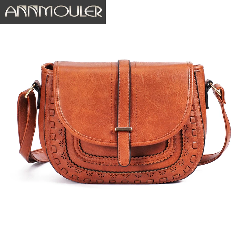 Annmouler Vintage Shoulder Bag Pu Leather Crossbody 6 Colors Messenger Bag Ladies Handbag Hollow-out Small Bag Purse Tote