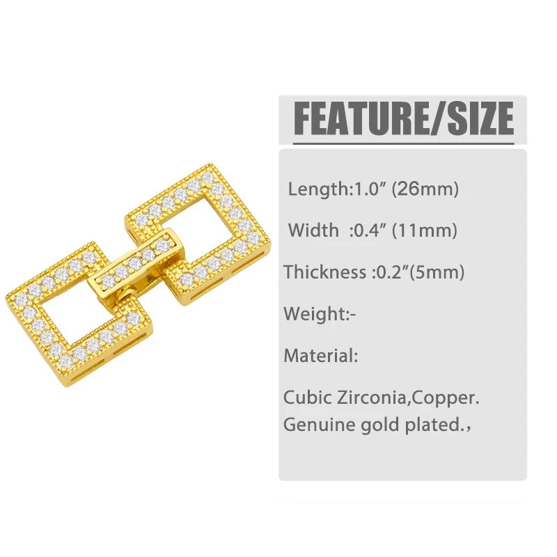 OCESRI Copper Bracelet Connector Rectangle Gold Plated Cubic Zirconia Components for Jewelry Making Wholesale Bulk cnta014