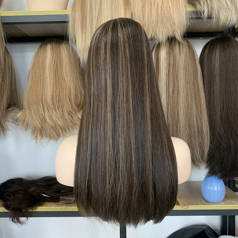 

Gorgeous Highlights Lace Top European Jewish Kosher Human Hair Wig Swiss Lace In Stock Free Shipping