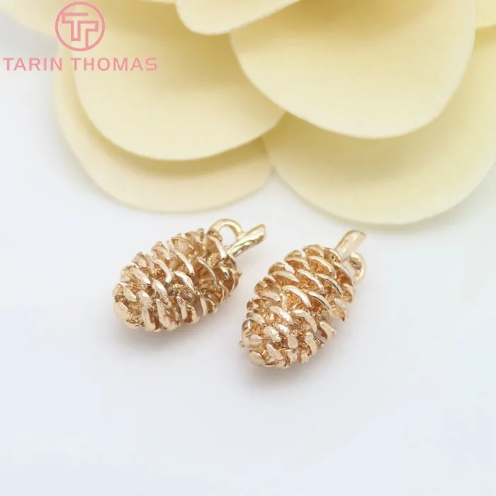 4PCS 10x19MM 24K Champagne Gold Color Plated Brass Pinecone Charms Pendants High Quality Diy Jewelry Accessories