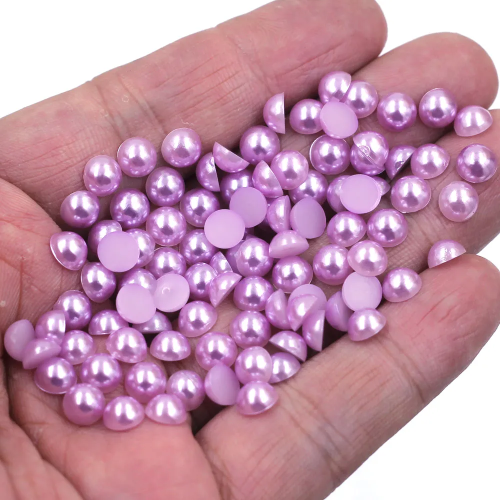 100-1000Pcs Resin Imitation Pearl Bead Flatback Purple Half Round For Nail Art DIY Craft Jewelry Cameo Cabochon Decoration