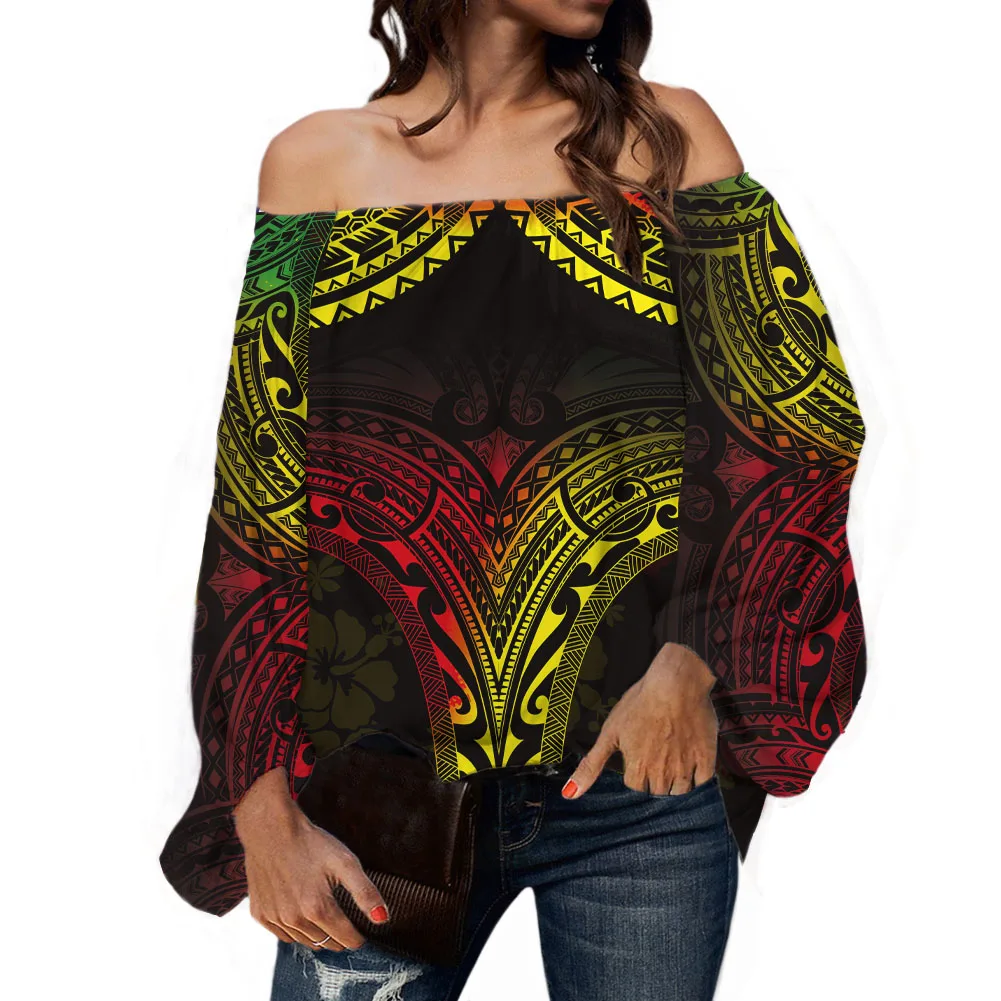 Customized Women's Chiffon Top Print Polynesian Samoan Style Design Sexy Fashion Long Sleeve Chiffon Top Wholesale Price