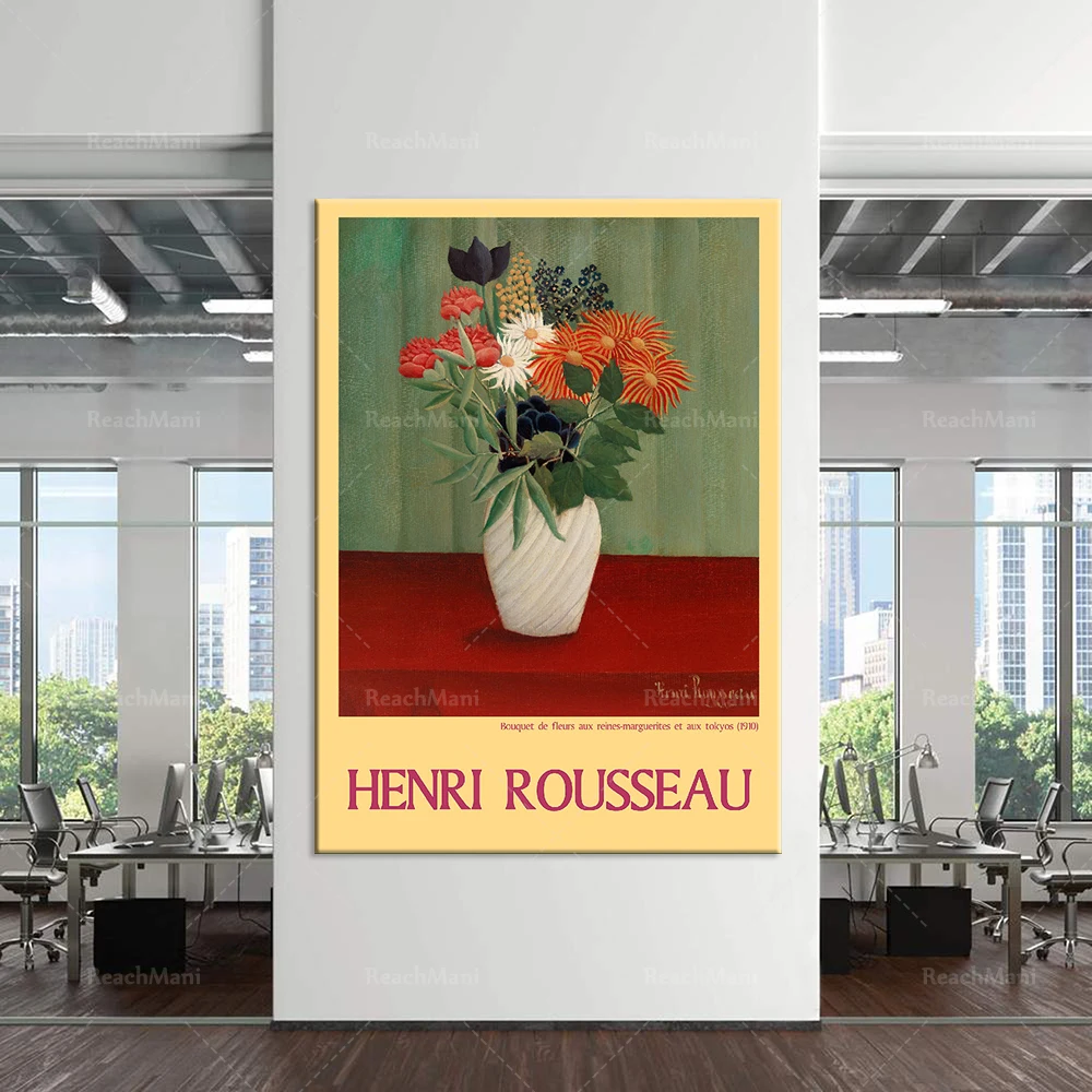 Henri Rousseau-Póster artístico impreso Vintage, ramo de flores con Asters de China y Tokyos, exposición, Museo, pintura en lienzo, decoración