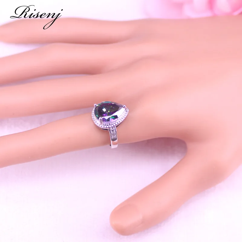 Big Water Drop Magic Rainbow Silver 925 Costume Jewelry Set For Women Earrings Ring Necklace Bracelet Bridal Jewelry T10 image 4