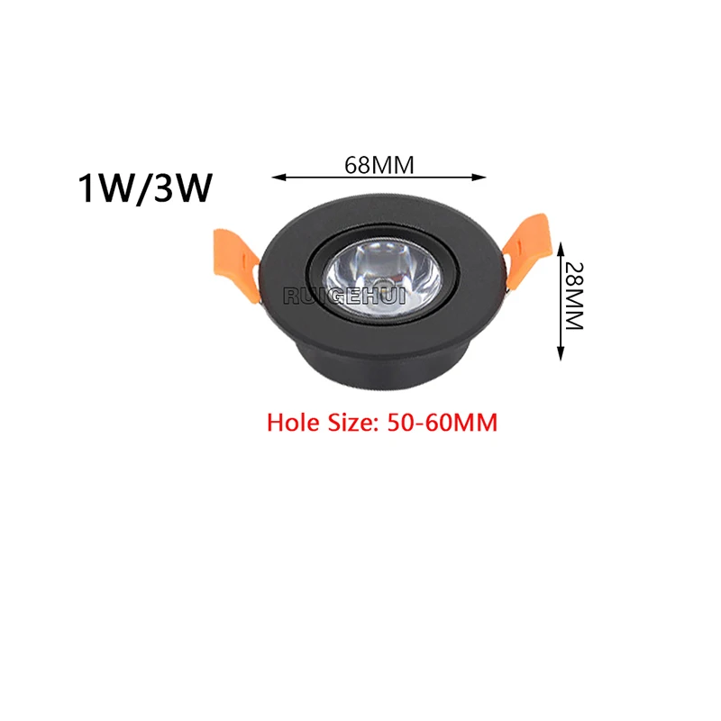 Aluminum Round LED Dimmable Ceiling Downlight 1W 3W AC90-260V DC12V Recessed LED Spot Light Led Bulb Cutout 50mm With Driver