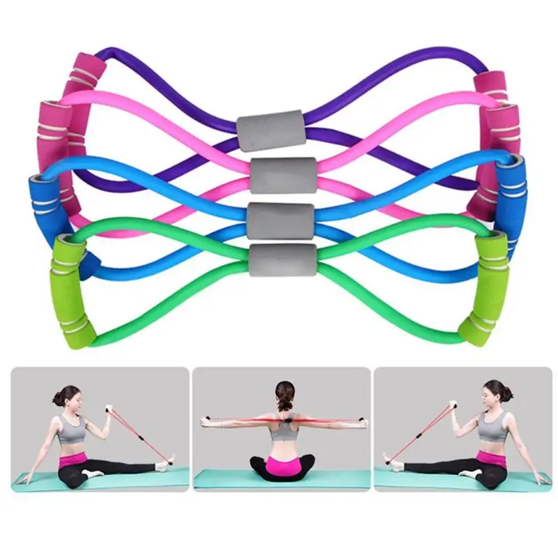 Ginásio 8 palavra elástico banda peito desenvolvedor expansor de borracha corda esportes workout faixas da resistência equipamentos fitness yoga