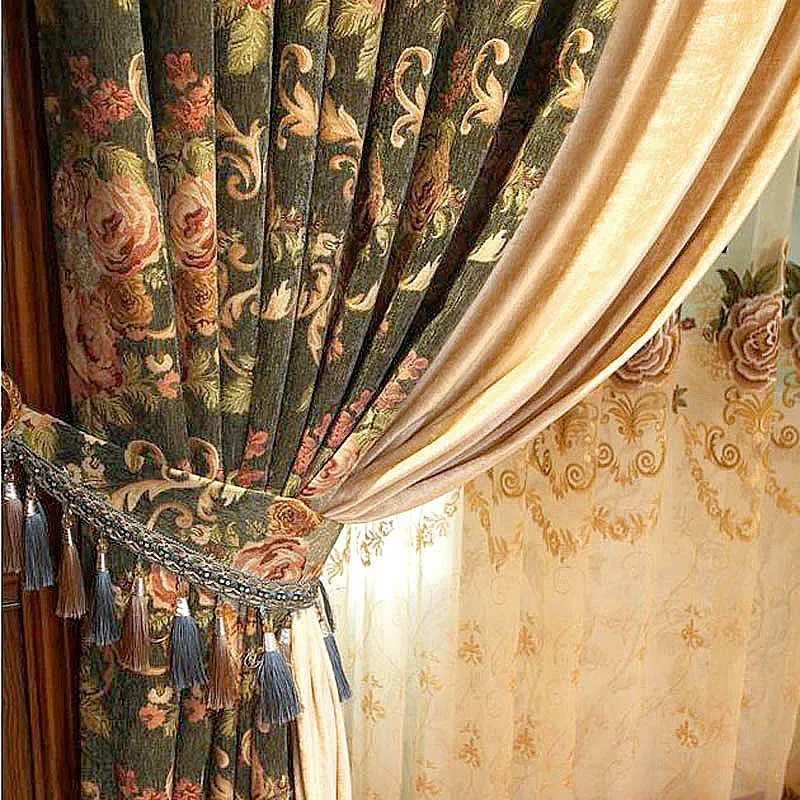 Green Curtains Embroidery Blackout Curtain for Living Room Drape Dark Green Curtain Living Rooms Bedroom Curtains Luxury Drapes