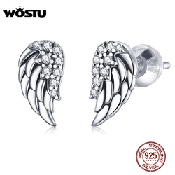 WOSTU 깃털 귀걸이 여성을위한 925 스털링 실버 레트로 천사 날개 스터드 귀걸이 스터드 큐빅 지르콘 CZ 실버 주얼리 CQE882
