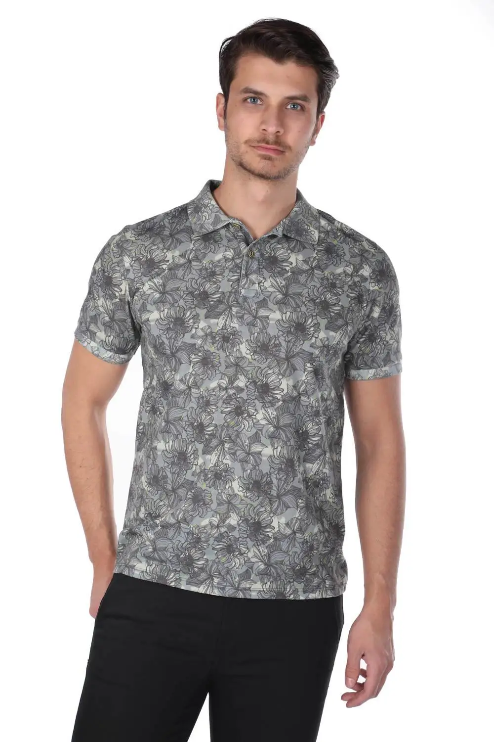 Men's floral patterned Polo collar t-shirt