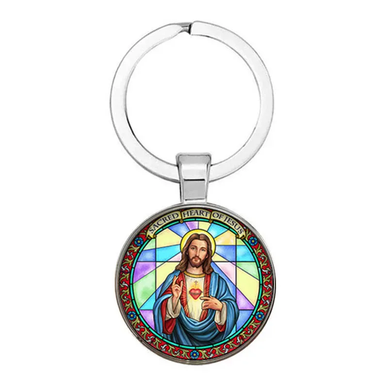 I Love Jesus Symbol Fashion Keychain Glass Cabochon Dome Keychain Holder Car Bag Accessories Religious Souvenir Gift
