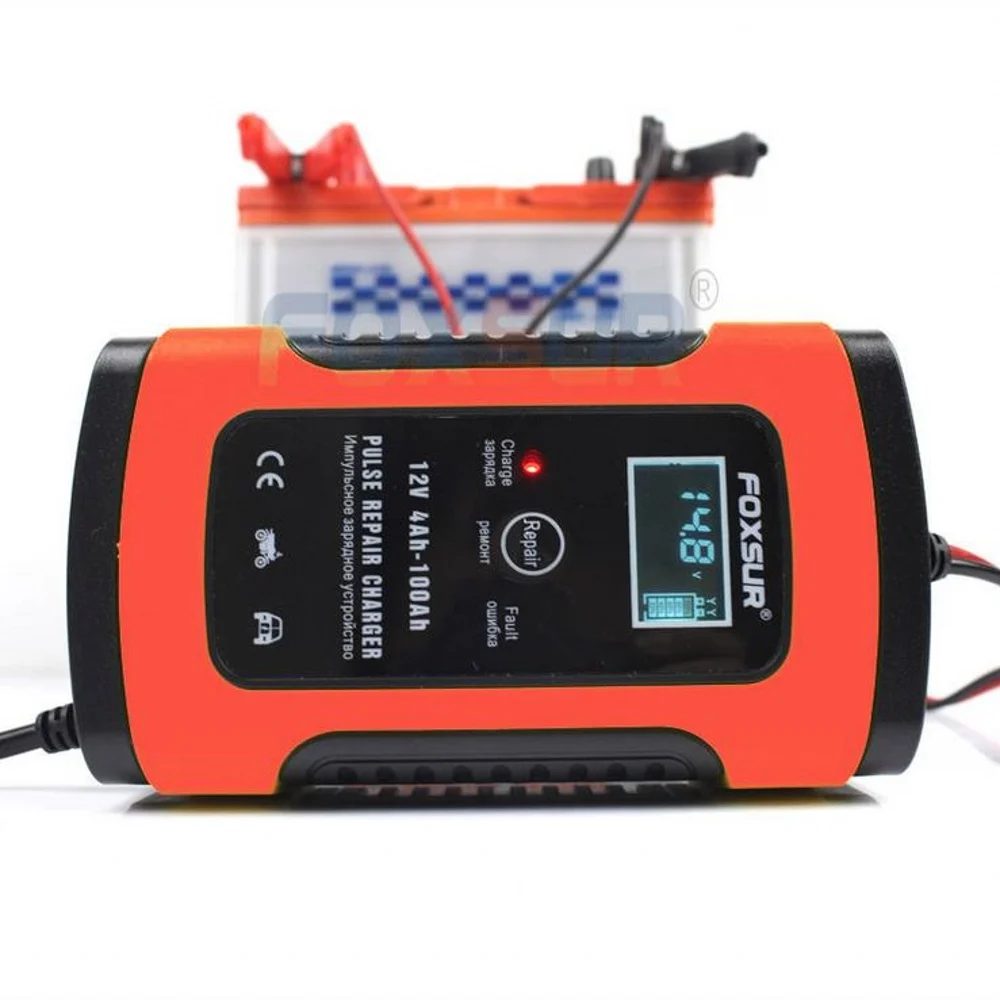 فوكسور-شاحن بطاريات ذكي أتوماتيكي للسيارات والدراجات النارية, شاشة إل سي دي ، 12 فولت ، شاحن إصلاح النبض 12AH 36Ah 45AH 60AH 100AH