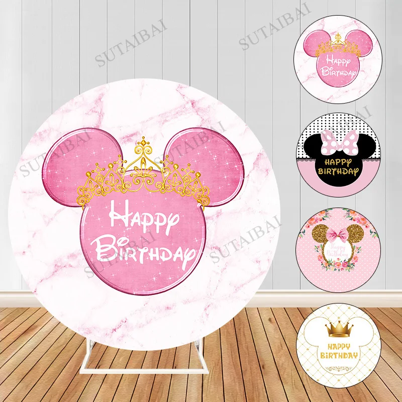 

Pink Round Backdrop Mouse Circle Elasticity Table Decor Princess Girl Birthday Photography Background Photo Booth Props