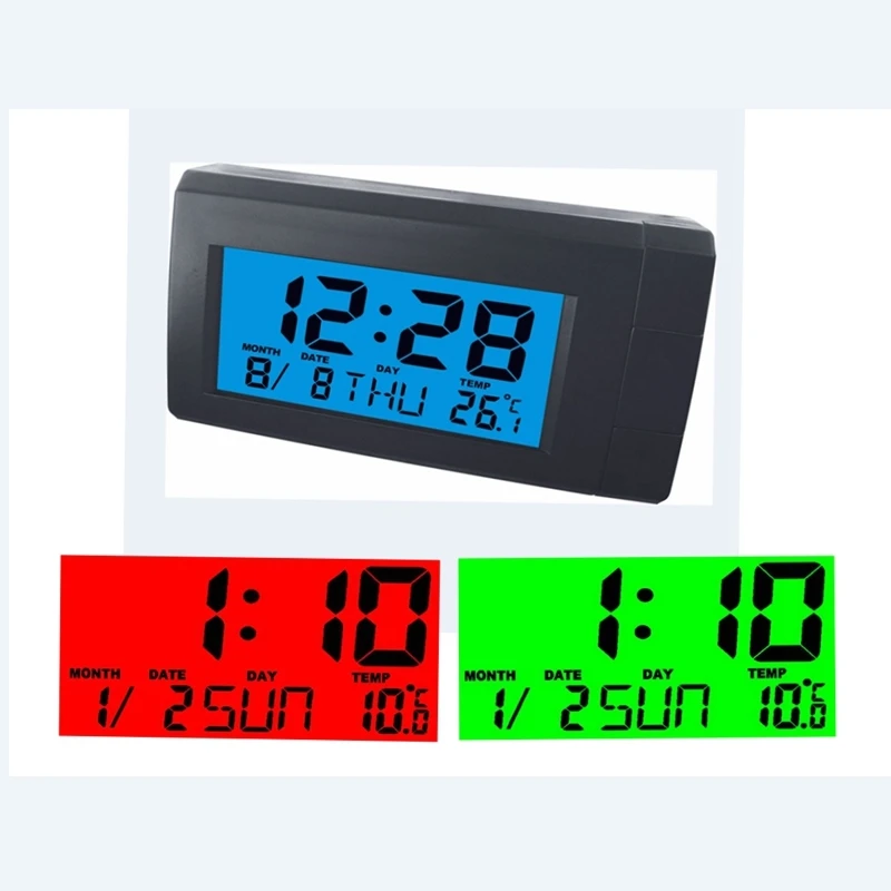 CT66 Car Thermometer Clock Digital Clock Mini Auto Watch Automotive Month Date Thermometer Color Backlight Decoration Ornament