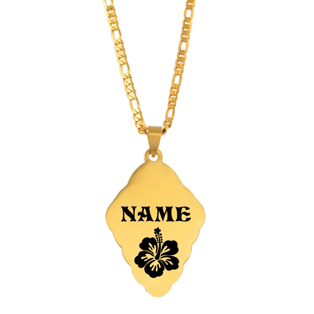 Anniyo Hawaiian Flowers and Customize Name Pendant Necklaces Men Women Micronesia Marshall Guam Chuuk Jewelry #059921