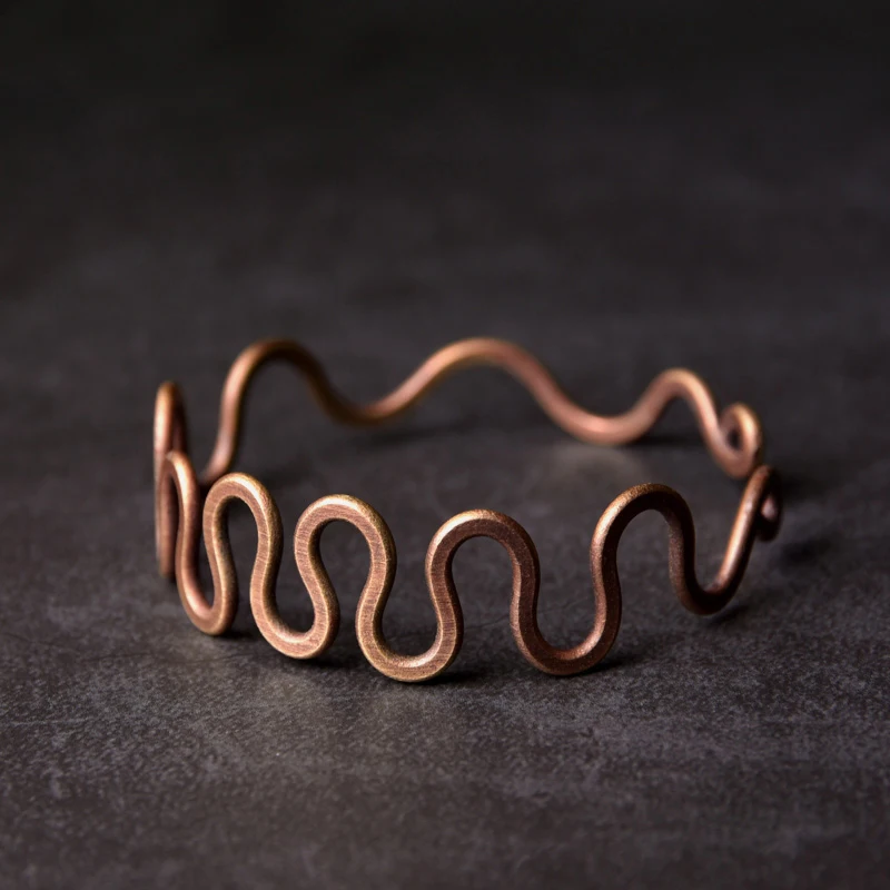 Solid Copper Wave Metal Handcrafted Bracelet Rustic Vintage Punk Cuff Bangle Viking Handmade Jewelry Unisex Accessories